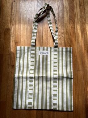 Sézane Olive Green and White Striped Canvas Tote